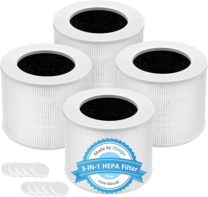 4 Pack Core Mini HEPA Replacement Filter for LEVOIT Core Mini Air Purifiers, 3-in-1 Core Mini-RF Filter Replacement