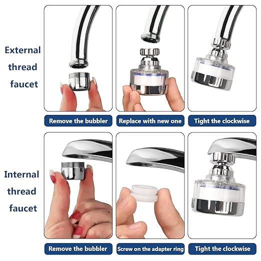 7Pcs Sink Water Filter with Filter Elements Set, Universal Sink Faucet Filter 360°Rotating, Sink Faucet Filter Removes Fluoride Hard Water, Tap Water Filter for Home Kitchen Sink