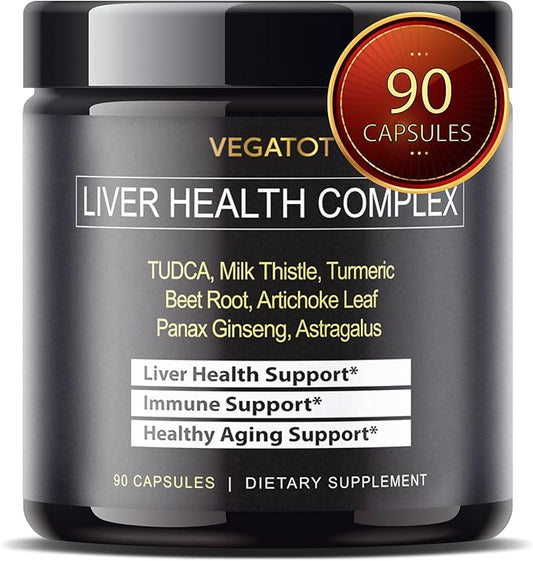 VEGATOT Liver Health Complex Formula **USA Made and Tested** High Potency with TUDCA, Milk Thistle, Beet Root, Artichoke Leaf, Panax Ginseng, Astragalus, Tumeric - Clean & Detox Formula