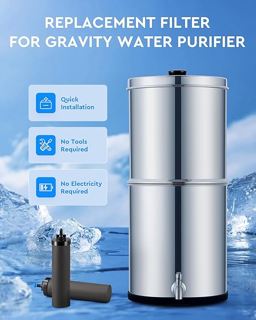 CO-Z Water Filter Replacements, 2 Activated Carbon Water Filters for Gravity Filtration System, Black Purification Elements Purifier Replacements for Home Travel Outdoor, NSF/ANSI 42 Certified