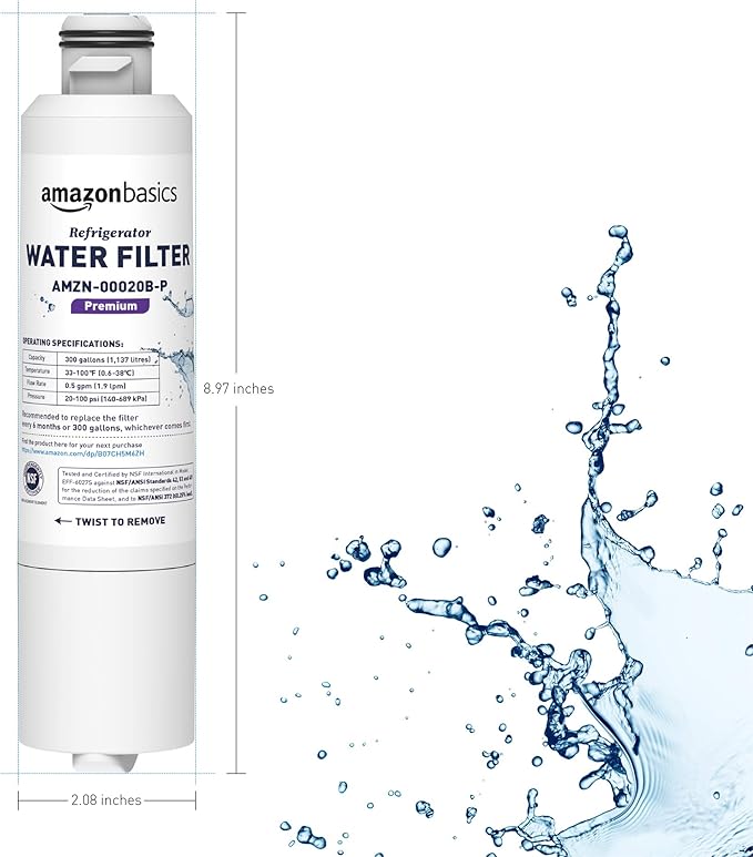 Amazon Basics Replacement Samsung DA29-00020B Refrigerator Water Filter Cartridge - Pack of 3, Premium Filtration, Easy to Install