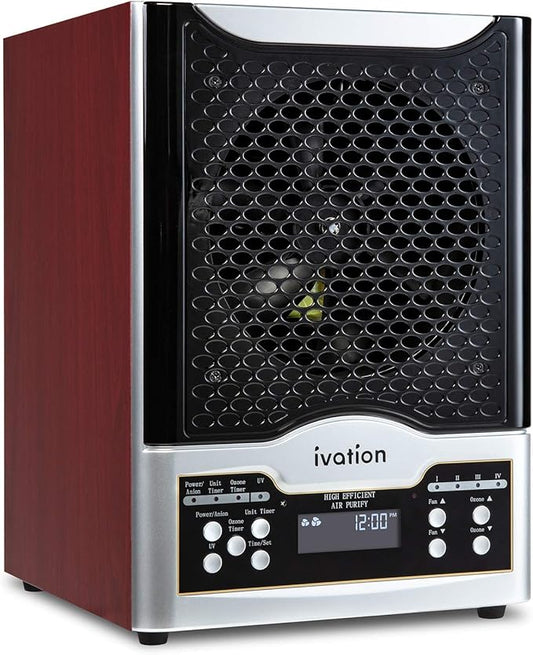 Ivation 5-in-1 HEPA Air Purifier & Ozone Generator W/Digital Display Timer and Remote, Ionizer & Deodorizer 3,700 Sq/Ft – HEPA, Carbon and Photocatalytic Filters, UV Light and Negative Ion Generator