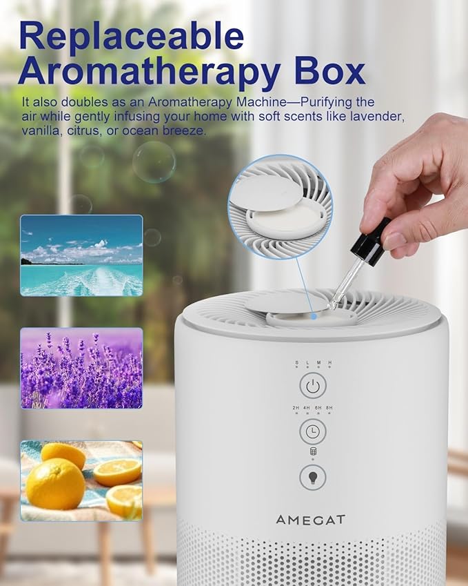 Air Purifiers for Home Large Room up to 1274-ft², Pet Hair Allergy, HEPA 3-in-1 air purifier, Low Power High Torque Motor, Sleep Mode, Removes Smoke, and Odor Pollutants. Airfresh-300（White）