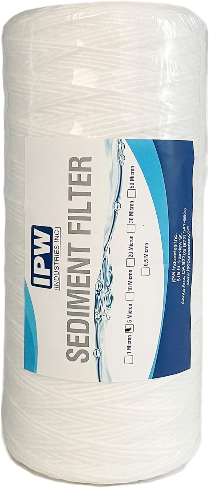 IPW Industries Inc. 4-Pack 5 Micron Whole House Sediment Water Filter - 10" x 4.5" String Wound Water Filter - Fits Most 10" Water Cartridge Housings