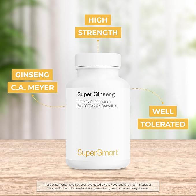 Supersmart - Ginseng 30% 2000mg per Day (High Strength) - Radix Panax Ginseng Supplement - Ginseng CA Meyer 30% Ginsenosides | Non-GMO & Gluten Free - 60 Vegetarian Capsules