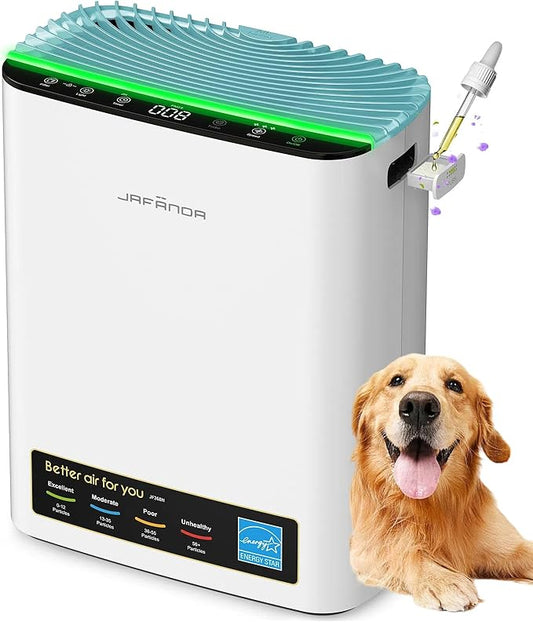 Jafända Air Purifiers for Home Cover Up to 1226ft², Allergen HEPA Air Filter with PM2.5 Sensor, Auto Mode& Timer, Aromatherapy, 22 dB Quiet Air Cleaner for Pet Dander/Hair, Allergies, Dust&VOCs