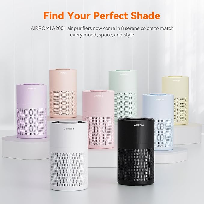 AIRROMI Air Purifier for Bedroom with HEPA 3-in-1 Filter, Pet Air Purifier for Home Cat Pee Smell, Covers Upto 990 Ft², Quiet 360° intake Air Cleaner for pet hair,allergies,Dust,Smoke A2001 White