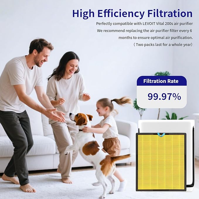 Vital 200S Pet Care Replacement Filter for LEVOIT Vital 200S & 200S-P Air Purifier, 2 Pack H13 Activated Carbon Filter, Compatible with Vital 200S-RF (LRF-V201-WUS),Yellow