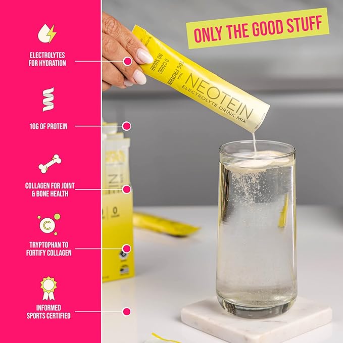 Electrolyte Powder Packets with 10g Protein & Collagen - Hydration Packets - Zero Sugar, NO Fillers, NO Carbs | Tropical Pineapple | 40 Calories | Keto & Paleo | Pack of 15