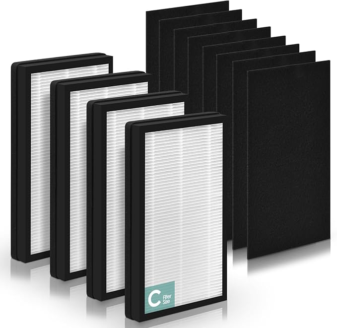 Idylis Air Purifier Replacement Filter C for Filtrete and Idylis IAP-10-200 IAP10200 [C+C] IAP-10-280 IAP10280 [C+D] Air Purifier with Idylis Air Filters IAF-H-100C, 4 HEPA & 4 Extra Carbon Pre-filter