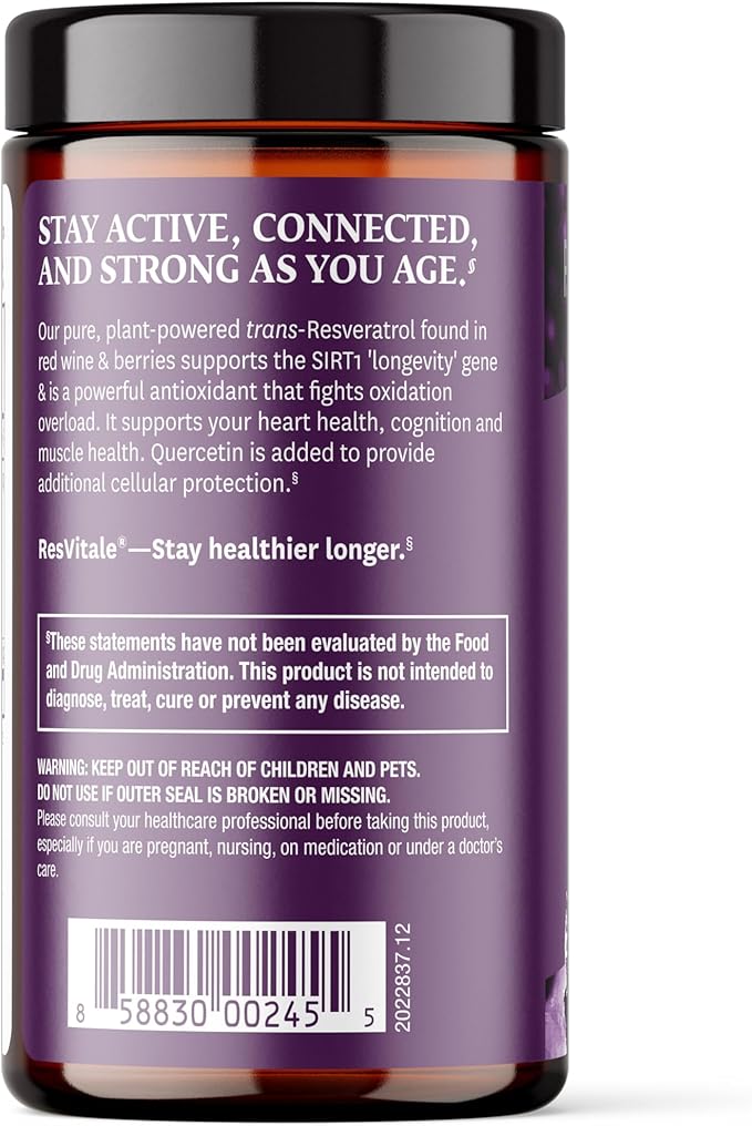 ResVitale Resveratrol 500 mg - Resveratrol Supplement for Men and Women - 30 Veggie Capsules