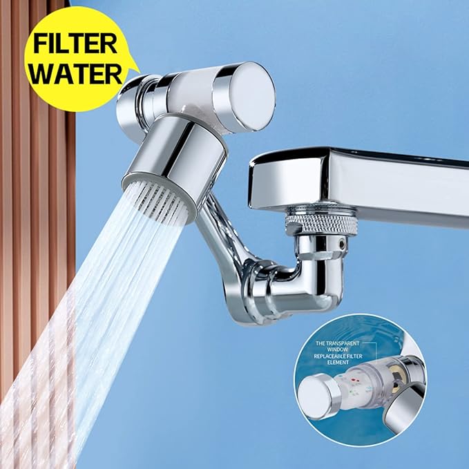 1080° Rotating Filter Faucet Extender,PP Cotton Filter Faucet, Universal Splash Filter Faucet, Water Filter Faucet for Kitchen Bathroom, Swivel Faucet Aerator with 2 Water Outlet Modes