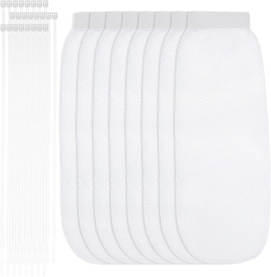 32Pcs Sturdy Lint Traps for Washing Machine Hose, Includes 8 Nylon Washer Hose Lint Trap Mesh and 24 Cable Ties, Washer Lints Catcher for Home Sink Drain System Hoses Screen Filter (White)