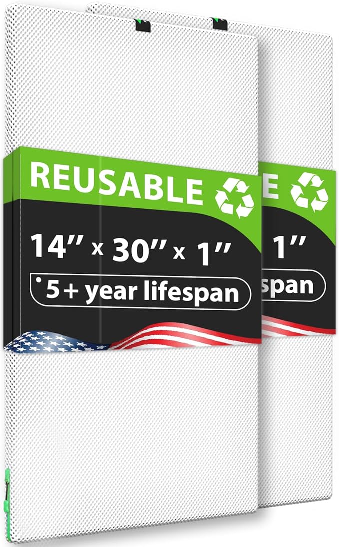 14x30x1 Air filter Pro Kit, Washable and Reusable Air Filter 14x30x1 for AC HVAC Furnace, MERV 8 Air Filters Machine Washable & Dryer Friendly, AC Furnace Air Filter, Include 2 Filters&1 Frame