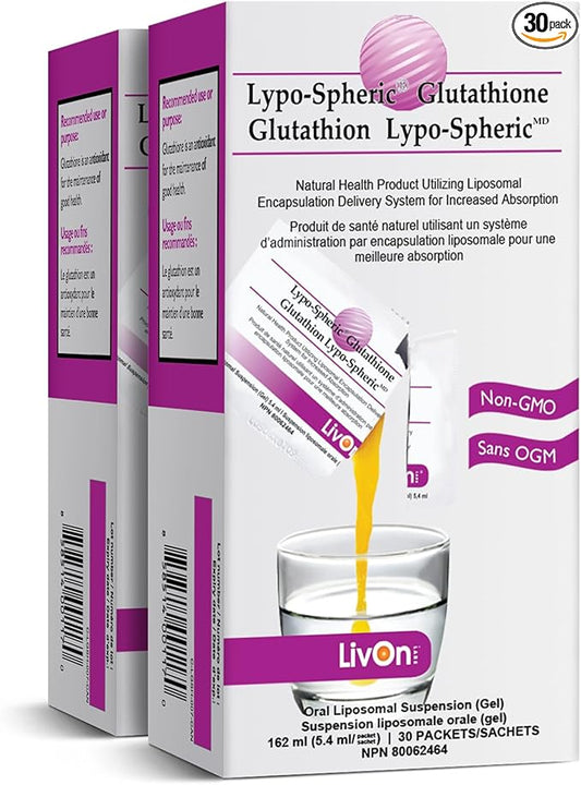 Lypo–Spheric Glutathione - 2 Cartons (60 Packets) – 450 mg Glutathione Per Packet – Liposome Encapsulated for Improved Absorption– Professionally Formulated, 100% Non–GMO