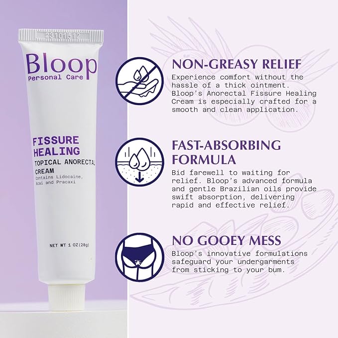 Bloop Maximum Strength Advanced Anorectal Fissure Recovery - Brazilian Superfruit & Plant-Based Oils | Effective for Acute, Chronic Fissures & Pain | Contains 5% Lidocaine