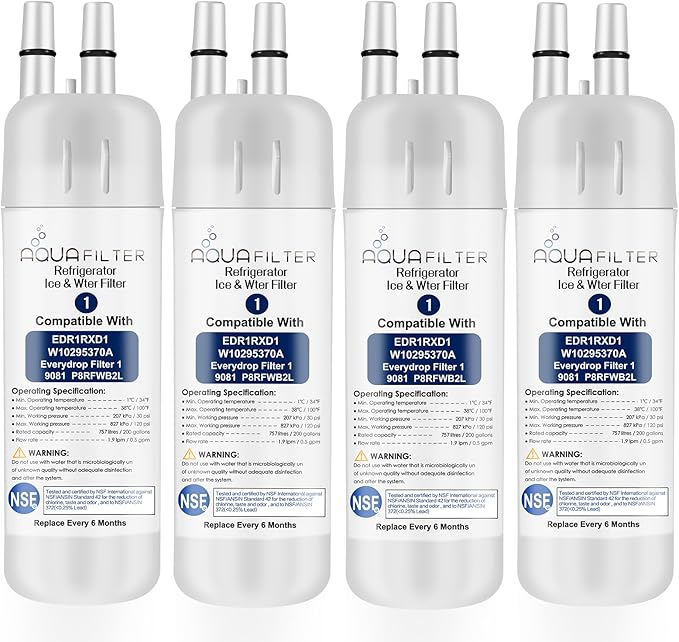 FILTER1 W10295370 A Refrigerator Water Filter Replacement Compatible for EDR1RXD 1 WATER FILTER W10295370 A Refrigerator Models (4-PACK)