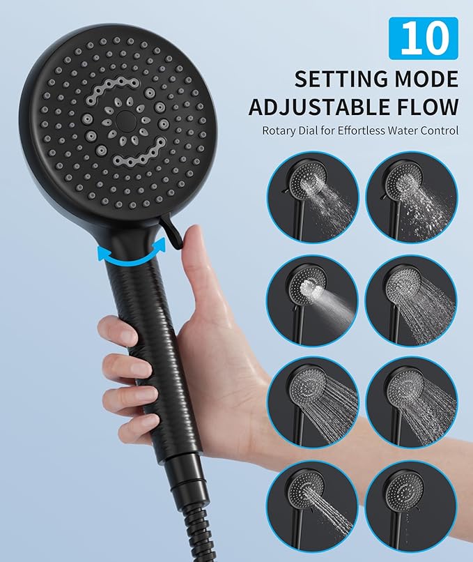 Filtered Shower Head with Handheld, 10 Spray Mode High Pressure Shower Head with Filters, Shower Filter Head for Hard Water, Powerful Spray for Cleaning, 2 Replaceable Filters Included, Black