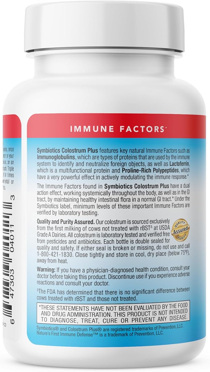 Symbiotics Colostrum 60ct Vegetable Capsules - Immunity Support - Lactoferrin Supplement & Colostrum Protein with Immunoglobulin - 25% lgG Antibodies - Gluten Free