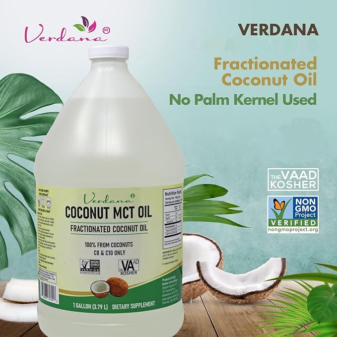 Verdana MCT Oil – 100% Coconut Derived – 1 Gallon - Kosher Food Grade – Vegan – NON GMO– Used for Keto, Paleo, Sports Nutrition, Aromatherapy, Massage, Ayurvedic Oil Pulling Oral Rinse Mouthwash