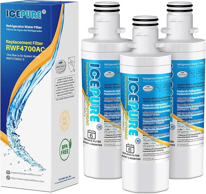 ICEPURE ADQ747935 Refrigerator Water Filter Replacement for LG ® LT1000P®,MDJ64844601, Kenmore Elite 9980, ADQ74793501 LT1000PC ® ADQ74793502, LMXS28626S, LFXS26973S, 3PACK
