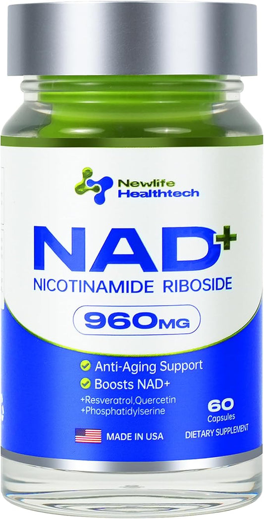 NAD+ Supplement, Nicotinamide Riboside, Resveratrol, Quercetin, NMN Supplement Alternative for Anti-Aging, Energy, Focus, 960mg for Women and Men, 60 Capsules