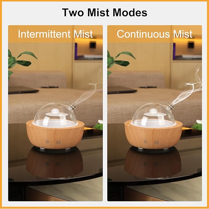 Glass Essential Oil Diffusers for Home, Wood Grain Base Humidifier, Decorative Bedroom Aromatherapy Scent Air Diffuser Ultrasonic Aroma Defusers 200ml