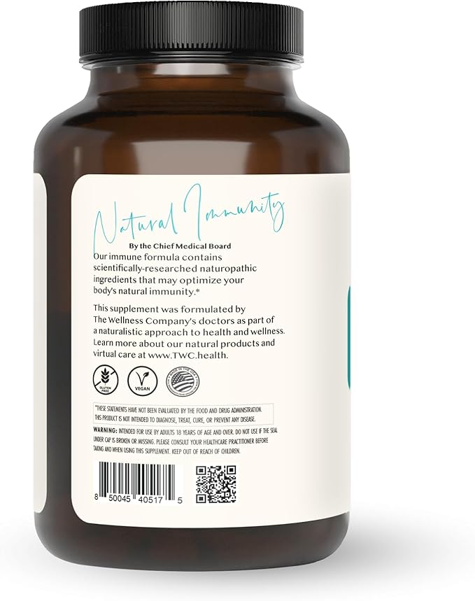 The Wellness Company Natural Immunity | 120 Capsule (2 Month Supply) | Formulated for Powerful Daily Immune Defense | Non-GMO, Vegan, Gluten Free | for Supporting Healthy Immune Function