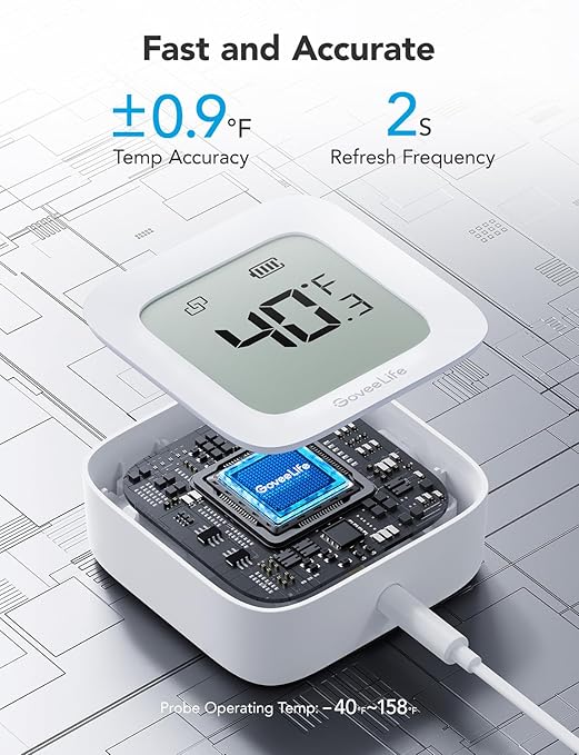 GoveeLife WiFi Refrigerator Thermometer with Alarm, Wireless Digital Freezer Temperature Gauge with App Control, LCD Display, 2 Years Free Data Export, for Home Kitchen Fridge Hot Tub 2 Pack