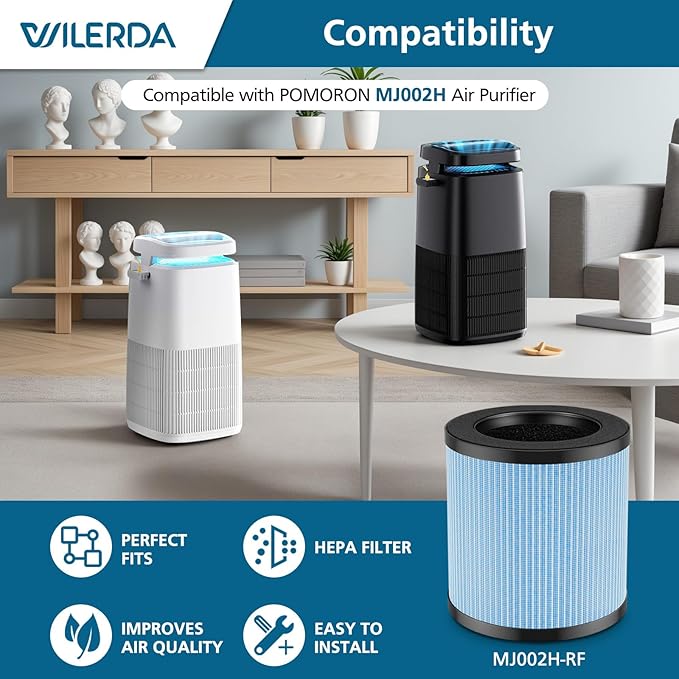 MJ002H Replacement Filter Compatible with POMORON MJ002H Air Purifiers,HEPA Filter, Activated Carbon, High Performance 4-Layer Filter, Compared Part #MJ002H-RF, 2 Pack