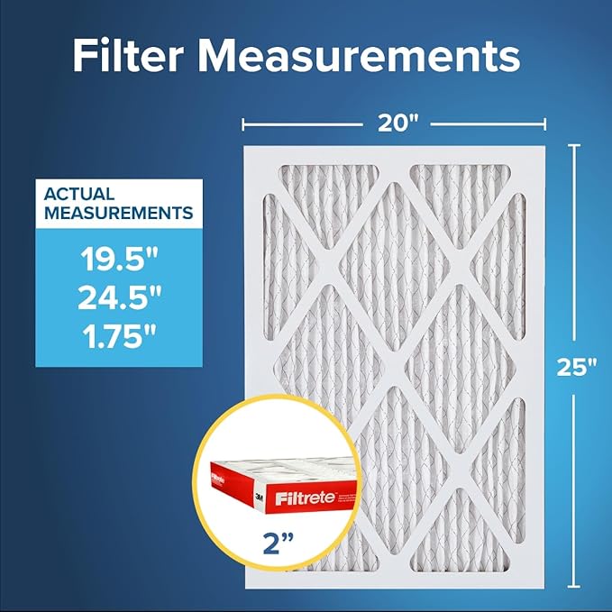 Filtrete 20x25x2 AC Furnace Air Filter, MERV 11, MPR 1000, Allergen Defense, 3-Month Pleated 2-Inch Electrostatic Air Cleaning Filter, 4 Pack (Actual Size 19.5 x 24.5 x 1.75 in)