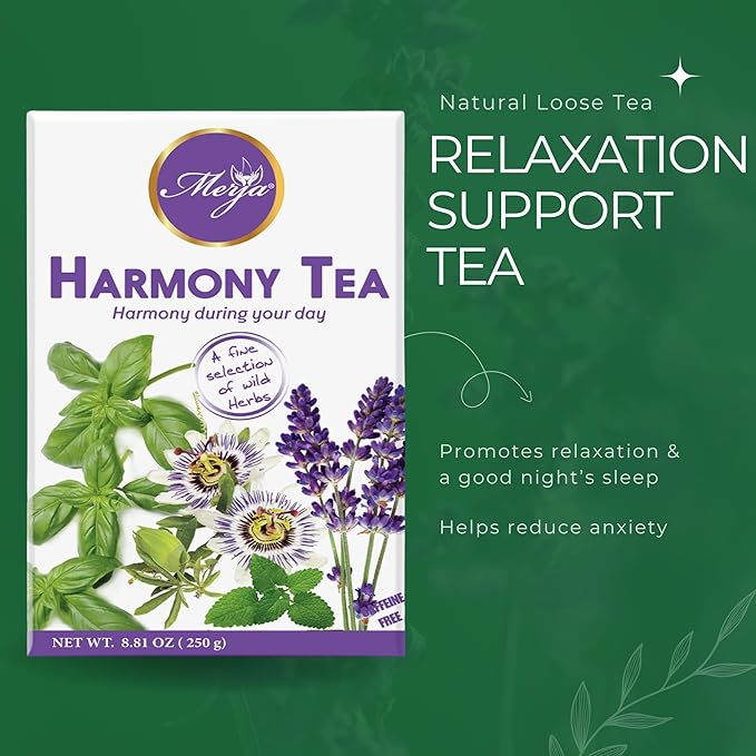 Merja Herbs Harmony Tea [250g] Caffeine-Free, Stress Relief & Memory Boost | 100% Natural Leaves Support Sleep | Herbal Teas & Beverages