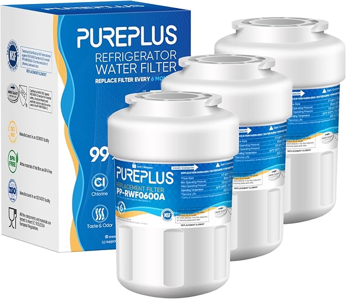 PUREPLUS Replacement for GE® MWF®, SmartWater® MWFP, MWFINT, MWFA, GWF, HDX FMG-1, Kenmore® 9991, WFC1201, GSE25GSHECSS, Water Filter, 3 Pack