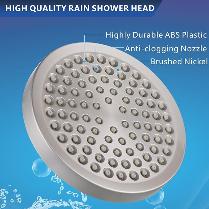 High Pressure Filtered Shower Head Set, 6’’ Rain Shower Filter for Hard Water, Universal Round Showerhead 20 Stage Filtration Removes Impurities for Rejuvenated Skin by Eolax, Brushed Nickel