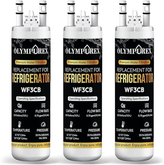 WF3CB Refrigerator Water Filter Replacement, Premium Replacement for WF425, Pure Source 3, 706465, 242069601, 242086201, 242017800, PS3412266, Fridge Water Filter, 9 Inches (Pack 3)