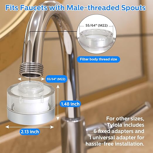 LongLasting Bathroom Sink Faucet Water Filter .Removes 99% Chlorine Heavy Metals. Hard Water Softener. Kitchen Purifier. Relieve Dry, Rough&Itchy Skin, Suitable for Sensitive Skin.TWF Series