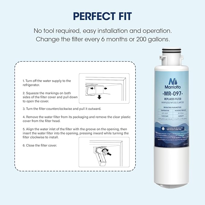 MARRIOTTO MIWF6200 Water Filter Replacement,Compatible with Midea French Door and Side-by-side Refrigerators,Sharp SJWF200,SJG2254FS (2 Pack)