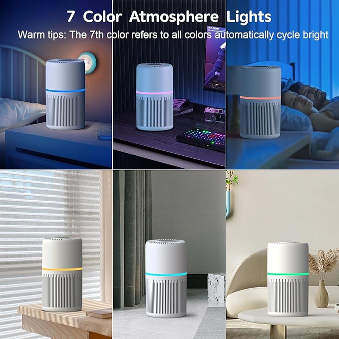 Air Purifiers for Home Bedroom Up to 1300 Ft²,FRESHDEW H13 True Fliter Air Purifier Cleaner with 360° Air Inlet RGB Lights,13dB Air Purifier for Pet Hair,Allergies,Dust,Smoke Wirldfire Pollen