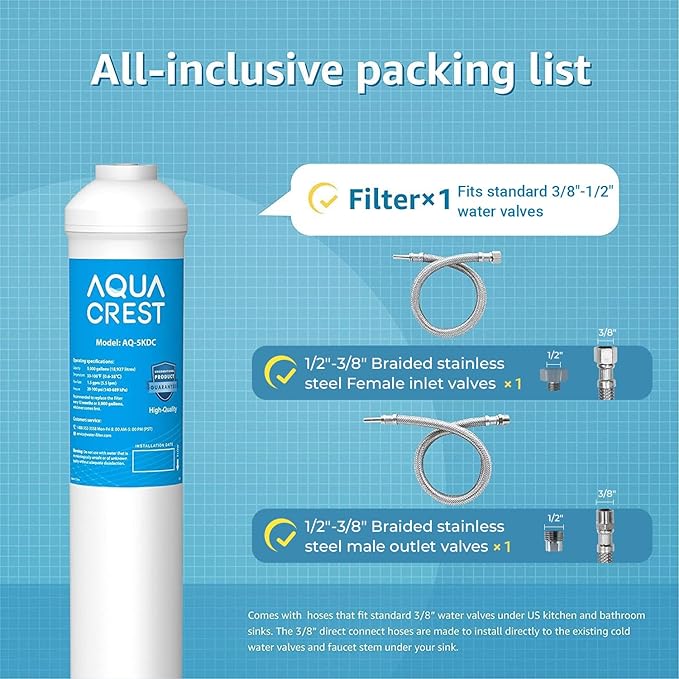 AQUA CREST 5KDC Under Sink Water Filtration System, Direct Connect Under Sink Water Filter, Reduces PFAS, PFOA/PFOS, Chlorine, NSF/ANSI Tested 5K Gallons Ultra High Capacity