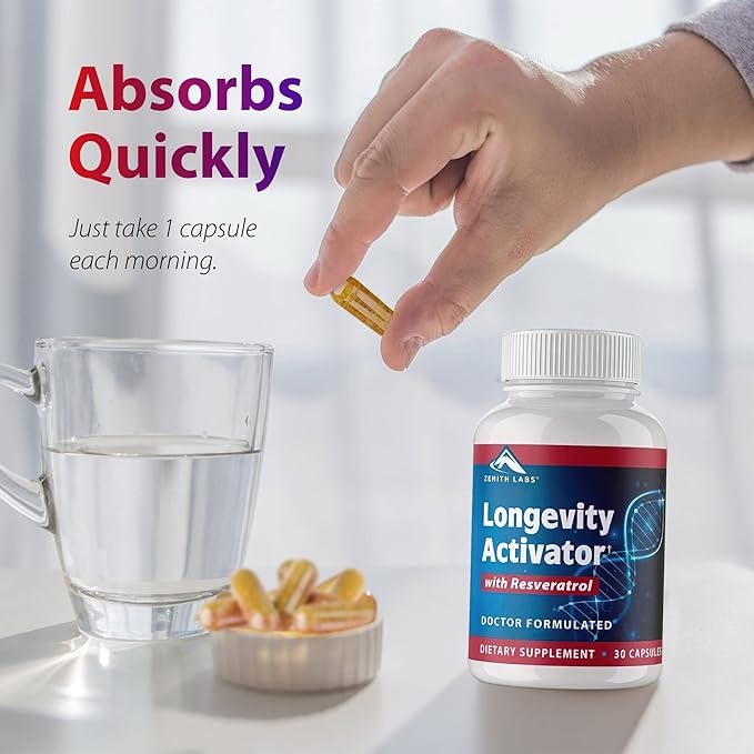 Zenith Labs Longevity Activator Anti-Aging Supplement Dietary Supplement, Natural Antioxidants with Resveratrol - Supports Immune Function and Healthy Memory