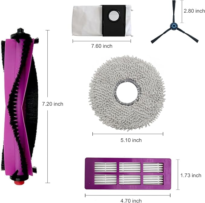 25-Piece Replacement Parts Kit for Eureka J15 Pro Ultra Robot Vacuum and Mop - 2 Main Roller Brushes, 8 Side Brushes, 4 HEPA Filters, 6 Dust Bags, 4 Mop Pads, 1 Ceaning Tool, 3-Month Supply