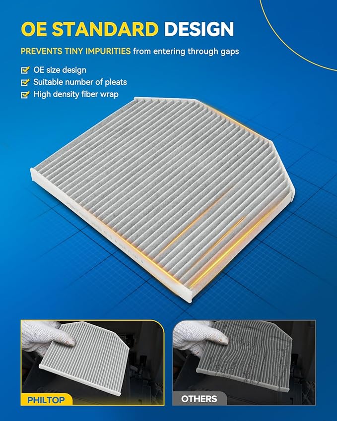 PHILTOP Cabin Air Filter, Replacement for CF11669 2004-2011 9-3, 2006-2009 9-3, 2010-2011 9-3X, Cabin Filter with Activated Carbon Filter Up Dust Pollen Odor
