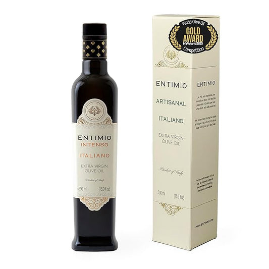 Entimio Intenso +900 mg/kg Polyphenol Rich Organic Extra Virgin Olive Oil, New 2024-2025 Early Harvest Italian Olive Oil from Puglia, Italy, 2025 Gold Winner, Cold Extracted, Lab Tested - 16.9 fl oz