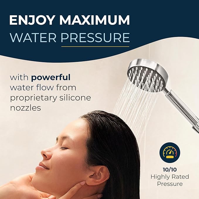 HammerHead Showers® Solid Metal Handheld Shower Head with Hose and Brass Holder - CHROME - 2.5 GPM High Pressure Shower Heads with Adjustable Shower Wand Bracket - 6ft Flexible Extension