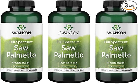 Swanson Saw Palmetto - Herbal Supplement Promoting Male Prostate Health Support - Natural Hair Supplement & Urinary Health Support (540 mg 250 Capsules) (3 Pack)