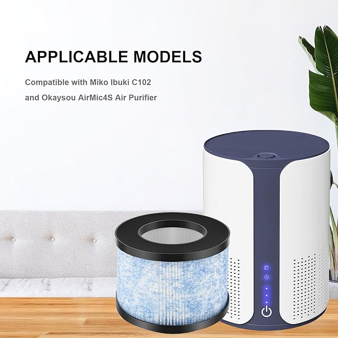 2 Pack MA-01CW Replacement Filter, Compatible with Miko Ibuki Air Purifier C102, H13 True HEPA