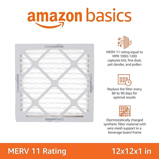 Amazon Basics 12x12x1 Air Filter 6 Pack, MERV 11 AC Furnace Filters (Actual Size: 11.75" x 11.75" x 0.75")