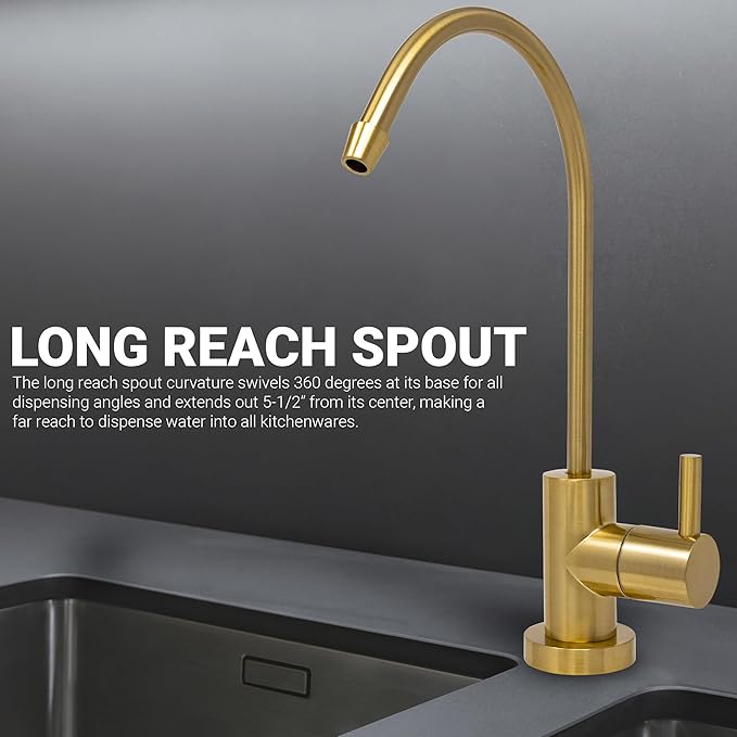 Non-airgap RO Faucet Reverse Osmosis Drinking Water Filtration System Water Dispenser Spout (Brushed Gold). Euro Style with Faucet Wrench. NSF Certified.