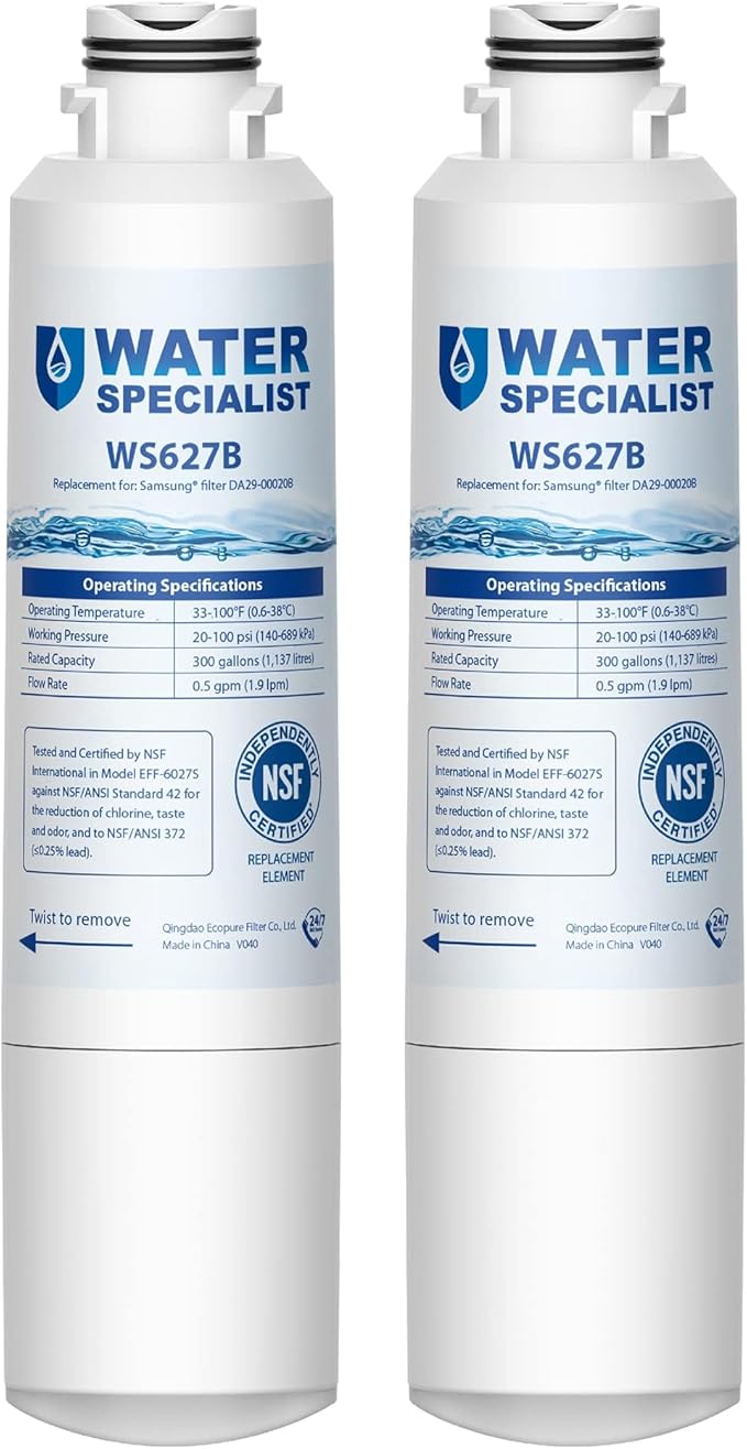 Waterspecialist DA29-00020B Replacement for Samsung Water Filter DA29-00020B, HAF-CIN/EXP, DA29-00020B-1, HDX FMS-2, RS25J500DSR, RF28HMEDBSR, RF263BEAESR, RF4287HARS, DA97-08006A-1, 2 Filters