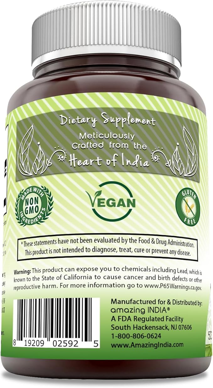 Amazing India Natural Shatavari 500 Mg per Serving 250 Veggie Capsules Supplement | Non-GMO | Gluten-Free